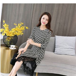 ĐẦM ÔM HỌA TIẾT CHỮ F XẺ TÀ PHỐI CHÂN REN