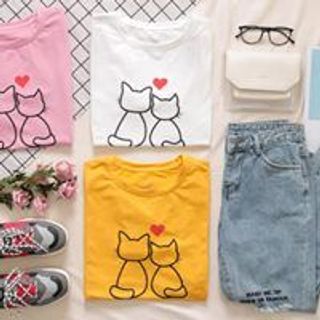 ÁO THUN MÈO ĐÔI HEART N244