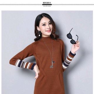 ĐẦM LEN SUÔNG TAY BO SỌC CỔ LỌ