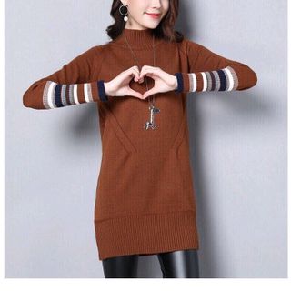 ĐẦM LEN SUÔNG TAY BO SỌC CỔ LỌ