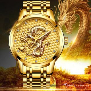 Đồng Hồ Nam ROMA LIGE - Rồng VÀNG 3D Nghệ thuật – Dây thép đúc đặt