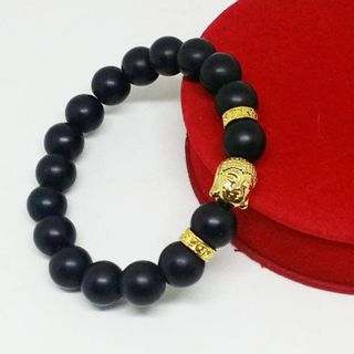 Vòng tay phong thủy đá đen mờ mix mặt phật