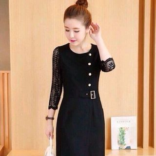 Đầm tay ren phối nút cách điệu