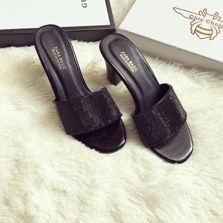 dép cao gót vuông kim tuyến
