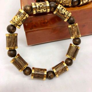 001 - Vòng tay trầm hương bọc vàng Phúc - Lộc - Thọ