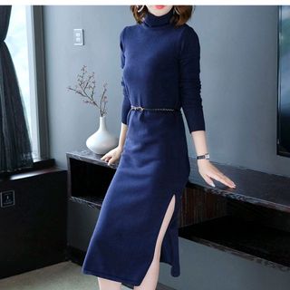 ĐẦM SUÔNG CỔ LỌ TAY DÀI KÈM BELT