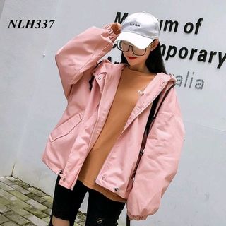 Khoác dù 2 lớp phối nút có dây rút