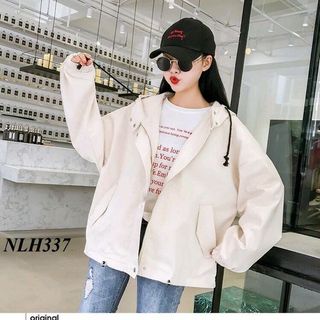 Khoác dù 2 lớp phối nút có dây rút