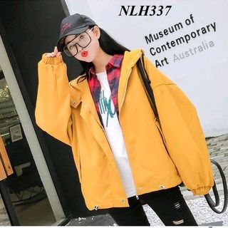 Khoác dù 2 lớp phối nút có dây rút