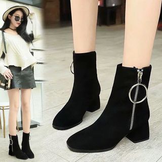giày bot nữ cổ lửng khoá kéo