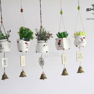 Chuông gió chậu gốm treo Vintage