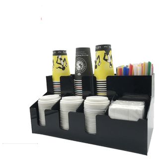 Kệ để cốc trà sữa 2 tấng Mika 3 để cốc 3 để nắp 2 để ống hút 1 để giấy