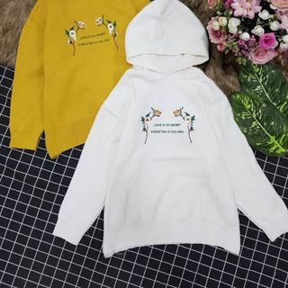 Áo len tay dài thêu hoa có nón siêu cá tính