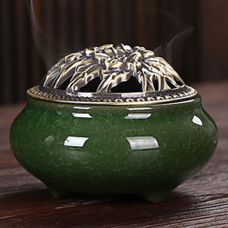 Lư Xông Trầm Xanh Rêu - Men Rạn