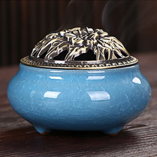 Lư Xông Trầm Xanh Lam - Men Rạn