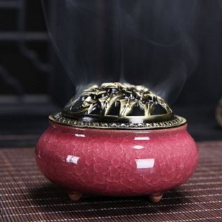 Lư Xông Trầm Đỏ Thẫm - Men Rạn
