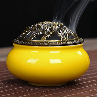 Lư Xông Trầm Vàng Bóng - Men Rạn