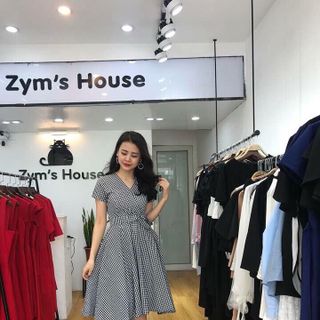 đầm caro xoè cột eo