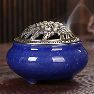 Lư Xông Trầm Xanh Lam Đậm - Men Rạn