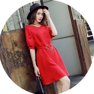Đầm voan xòe cổ tim đỏ