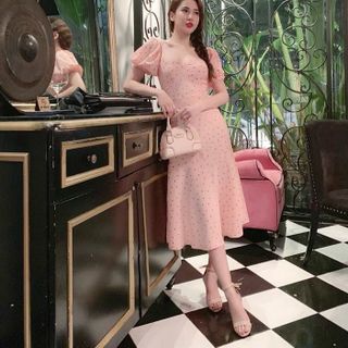 Đầm suông chấm bi tay bo hot