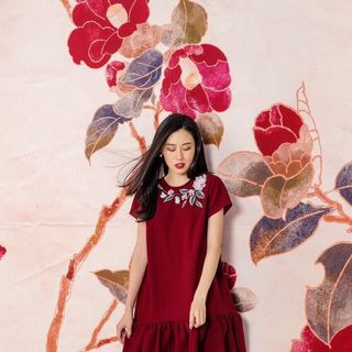 Đầm suông tay con bèo lai kết hoa cổ siêu hot