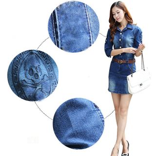 Đầm jean thêu tay cổ sơ mi