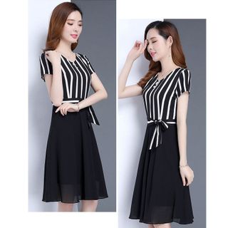 Đầm xòe voan phối sọc