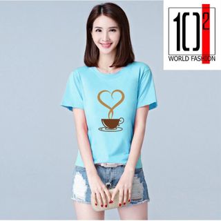 Áo thun nữ in hình cà phê tim form rộng hàn quốc vải dày mịn - ATN02