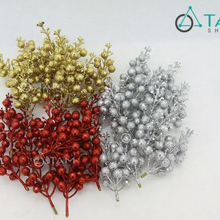 Combo 10 cành cherry trang trí Noel phủ kim tuyến số 18 giá sỉ