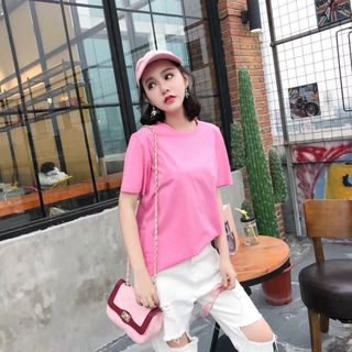 Áo thun phông nữ trơn vải dày mềm mịn thoáng mát Form Rộng Hàn Quốc Hồng - ATN05
