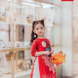 Áo dài ren con công Nunakids