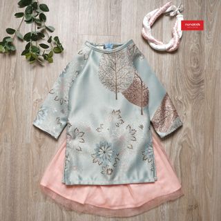 Gấm ngọc màu xanh họa tiết lá