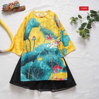 ÁO DÀI GẤM NHẬT HỌA TIẾT HOA SEN NUNAKIDS