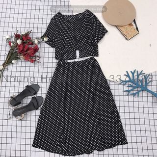 Set áo váy Chất lụa đẹp nạ Váy lưng thun free size có lót kèm áo xoắn eo xinh hết nấc