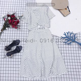 Set áo váy Chất lụa đẹp nạ Váy lưng thun free size có lót kèm áo xoắn eo xinh hết nấc