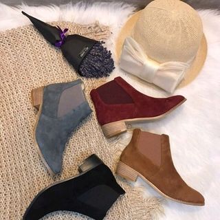 Giày boot da bò lộn phối thun gót 3p