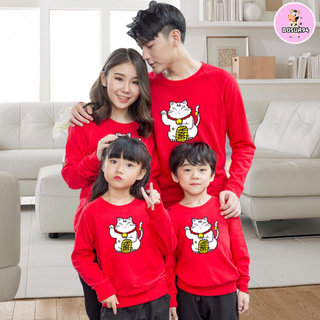 Áo gia đình Mèo thần tài vải nỉ bông dày dặn đủ size 8-100kg