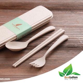 Bộ muỗng nĩa đũa Sợi Rơm Lúa Mạch