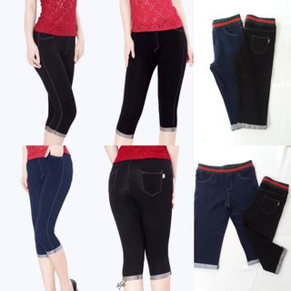 Quần legging giả jean lửng lưng màu