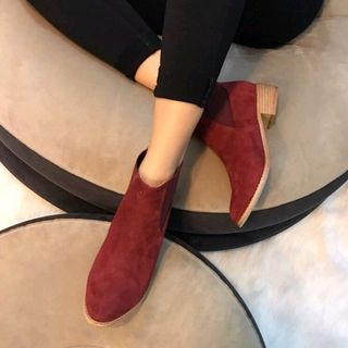 Giày boot da bò lộn phối thun gót 3p