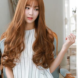 Bộ Tóc Xoăn Lọn Mái Thưa Nâu Vàng MHS33 tặng trùm tóc