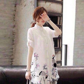 ĐẦM SƠ MI IN HẠC - DT1225 - xưởng may đầm suông