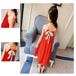 Đầm maxi phối dây hoa bé gái