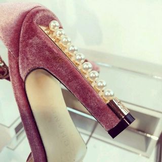 Sandal cao 9p gót đính ngọc trai