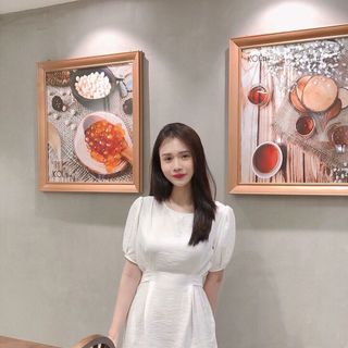 đầm trắng cột eo