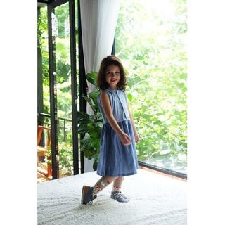 Đầm sơ mi sọc thẳng phối màu xanh jean cho bé gái HIKARI-7