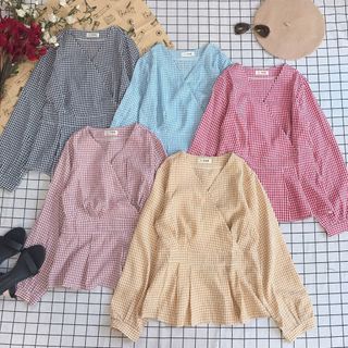 Áo đắp ngực peplum Chất ka tê xốp kẻ sọc cari siêu bán đắt giá sỉ