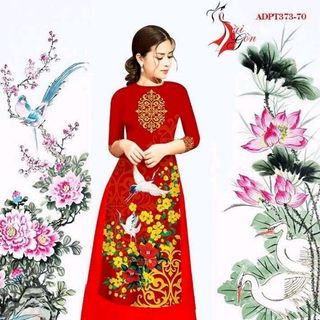 SÉT ÁO DÀI CÁCH TÂN IN HỌA TIẾT MÙA XUÂN CHÂN VÁY ĐEN