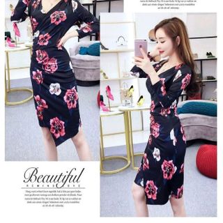 ĐẦM BODY HOA CỔ ĐẮP CHÉO
